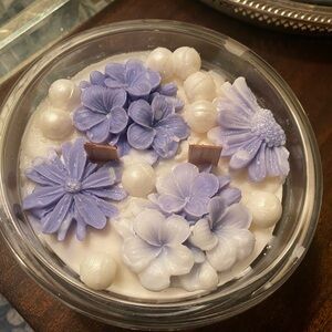 Vintage Czech candle holder with Soy Candle white & purple, vanilla lavender